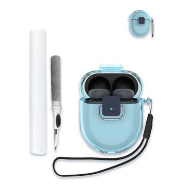 Imagem de Capa para fones de ouvido sem fio Google Pixel Buds Pro 2, capa protetora de TPU transparente macio com chaveiro e kit de limpeza para mulheres e homens à prova de choque, azul claro