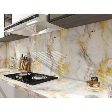 Imagem de Papel de parede de mármore dourado PVC autoadesivo fundo à prova de calor e óleo parede cozinha banheiro adesivos de parede - amarelo escovado-40 * 950 cm