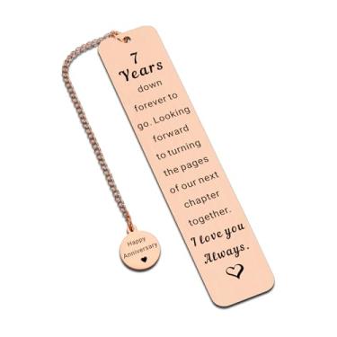 Imagem de Presentes de cobre de aniversário de 7 anos para ela, marcadores de livro de 7 anos para mulheres, homens, presentes de casamento para casal, esposa, marido, namorado, namorada, romântico, eu te amo