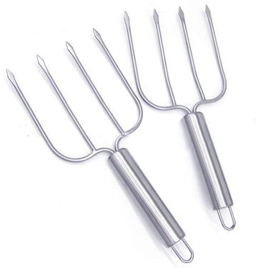 Imagem de Mei AoJia — Conjunto de 2 levantadores de aves de aço inoxidável com garfo para carne, garfo para aves, garfos de talhar, transferir frango ou presunto facilmente