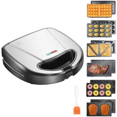 Imagem de Sanduicheira 6 en 1, Maquina de Pao 110v, maquina de waffle, panquequeira eletrica, 6 Tipos de Formas Antiaderentes,