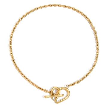 Imagem de Unurgoonit Colar de coração banhado a ouro para mulheres, corrente grossa de aço inoxidável com pingente de cadeado de coração, joia moderna para uso diário e festa, Metal, Sem Pedra Preciosa