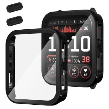 Imagem de Suoman Pacote com 2 capas para smartwatch Garmin Venu X1, protetor de tela de vidro temperado 9H + plugue de poeira, capa protetora de policarbonato com cobertura total - preto
