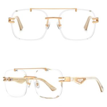 Imagem de VFDHN Óculos de grau grandes e luxuosos sem aro e sem armação para homens e mulheres (0042 dourado e branco)