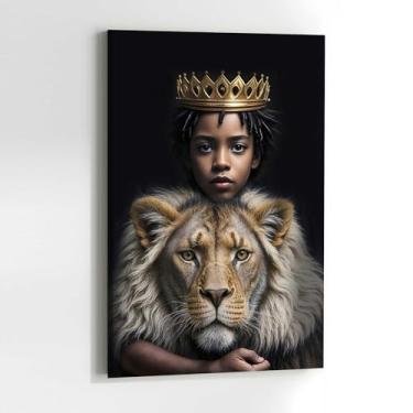 Imagem de Quadro Decorativo para Sala Quarto Leão Rei Menino Africano Luxo