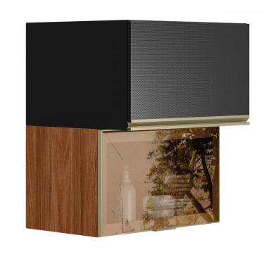 Imagem de Armário Aéreo Cozinha 60 Cm Proença 2 Portas 100% Mdf com Vidro Nogueira/Carbono - Demóbile