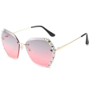 Imagem de Óculos de sol femininos grandes e sem aro, óculos de grau masculinos de luxo, estilo diamante (cinza e rosa)