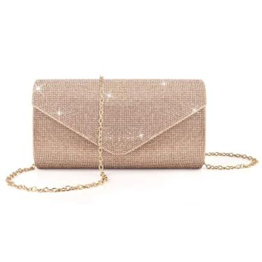 Imagem de PACETAP Bolsa clutch feminina com strass, bolsa de mão brilhante com glitter para festa dos anos 1920, casamento, noivado, formatura, strass champanhe