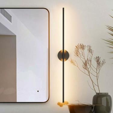 Imagem de Coinmit Arandela de parede moderna com fio de 40 polegadas para banheiro luminária de vaidade preta 3000K arandela de banheiro rotação de 360° luz quente para quarto sala de estar