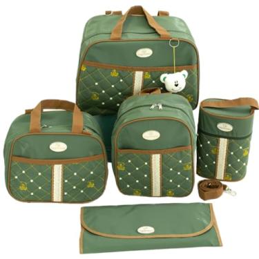 Imagem de Kit Bolsa Maternidade, Mochila com Chaveiro de Ursinho, Bolsa Térmica, Trocador Impermeável, 5 Peças (Verde)
