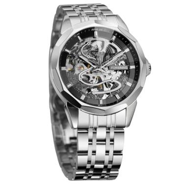 Imagem de FORSINING Relógio de pulso masculino automático com corda automática esqueleto mecânico