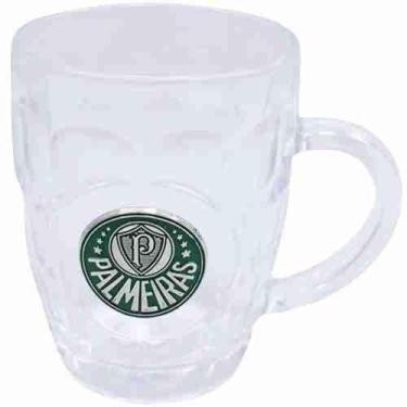 Imagem de Caneca Vidro Brasão Metal 400ml - Palmeiras - Mileno