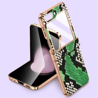 Imagem de Capa de telefone de couro para samsung galaxy z flip6 flip5 flip 6 5 zflip5 capa de proteção de dobradiça com vidro temperado, boa, para galaxy z flip6