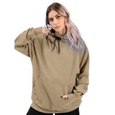 Imagem de Moletom Feminino Blusa de Frio Liso Com Capuz E Bolso Canguru Relaxado-Feminino