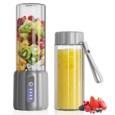Imagem de Liquidificador portátil compacto com tampa adicional para uso em movimento, liquidificador pessoal para batidos, smoothies