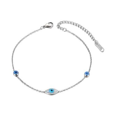 Imagem de Pulseira De Corrente Étnica Em Aço Inoxidável Azul Titânio Para Mulher