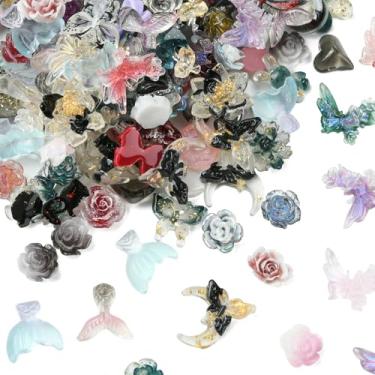 Imagem de UR URLIFEHALL 200 peças de berloques aleatórios de arte de unhas de resina linda flor borboleta cauda de sereia pingentes de fundo plano para capa de telefone faça você mesmo grampo de cabelo