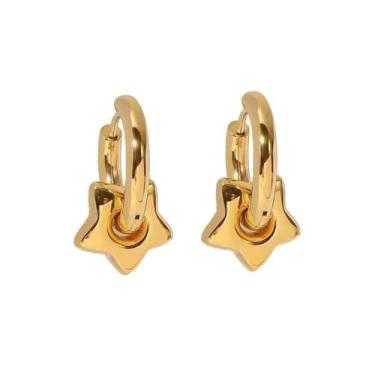 Imagem de Brincos de argola de aço inoxidável mini estrela inchada, vendidos como um par, 20ga, Metal, Sem pedra preciosa