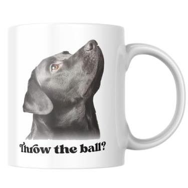 Imagem de Babimarkeebei Caneca de café divertida para amantes de cães 325 ml - Jogue a bola? Copo de cerâmica branca novidade para donos de animais de estimação, presente para mães e pais de cães