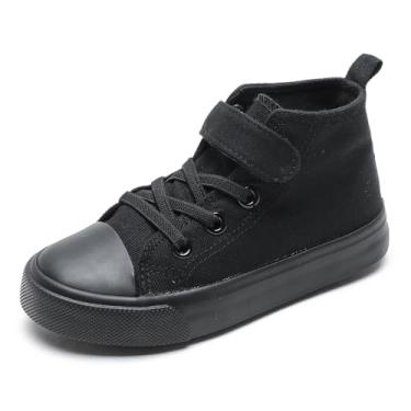 Imagem de Mybozz Tênis infantil de lona para meninos e meninas de cano alto sem cadarço, Preto-h7210, 9 Toddler