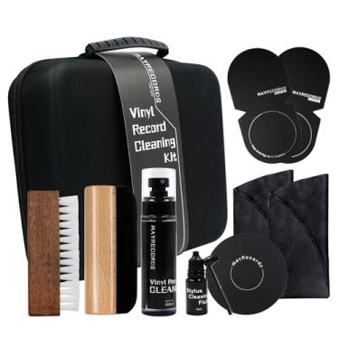 Imagem de sdroceRyaM Kit de limpeza de discos de vinil 9 em 1 kit de limpeza de discos de vinil macio de veludo e escovas de disco, escova de limpeza LP, pano de microfibra antiestática, luvas de registro
