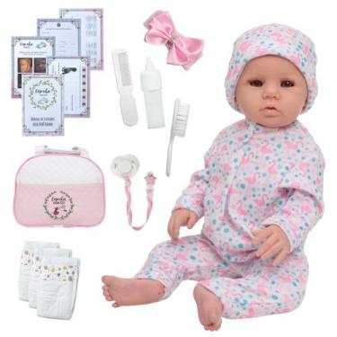 Imagem de Bebê Reborn Menina Corpo Silicone Pijama Flamingo + Bolsa - Cegonha Re