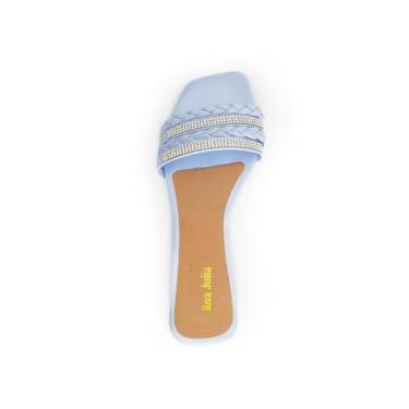 Imagem de Genérico Rasteirinha Feminina, Material Sintético, Tiras Trançadas com Strass, Estilo Casual, Solado em Borracha, Salto 1cm, Uso Diário (Azul bebe, BR, Adulto, Numérico, 35)