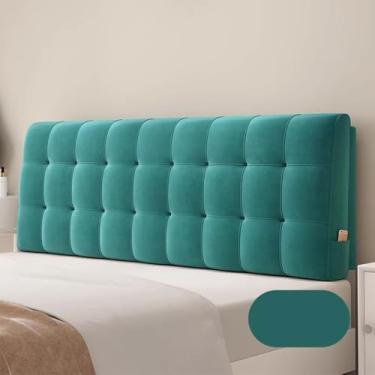 Imagem de Almofada De Cabeceira, Capa Protetora à Prova De Poeira De Veludo Holandês, Capa De Envoltório De Cabeceira Com Bolsos, Almofada De Leitura Para Cama, Sapphire Green, 120 * 60 * 10cm(Straps)