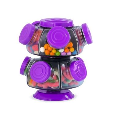 Imagem de 【Cozena】Baleiro Duplo De Vidro Giratório Decorativo Retrô Colorido Pequeno (Roxo)