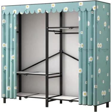 Imagem de YPDJVLTI Armário portátil grande armário de metal moldura de ferro armário com capa de pano para casa armário dobrável economiza espaço armário portátil espaçoso