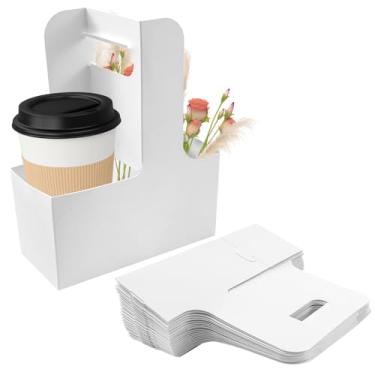 Imagem de 50 peças de porta-copos com alça de papelão branco suporte de xícara de café multifuncional para levar restaurante e café (branco, pacote com 50)