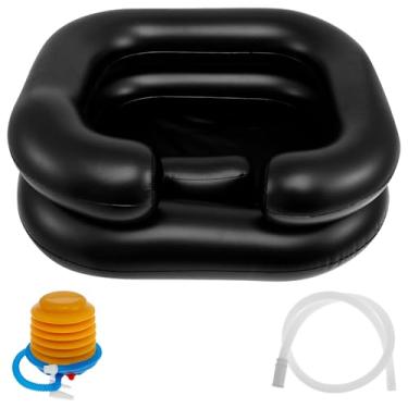 Imagem de Lavatório de cabelo inflável de 59,9 x 49,8 x 19,8 cm, tigela de xampu portátil com suporte de cabeça e pescoço, lavatório de xampu dobrável, bandeja de lavagem de cabelo para pia de cabeceira em casa