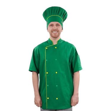 Imagem de Dólmã Para Chef Cozinha Unissex Verde Brasileiro Patriota 100% Algodão