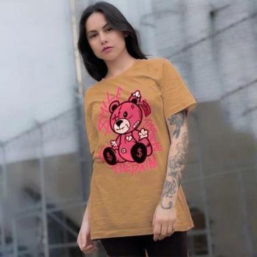 Imagem de Camiseta T-shirt Feminina Estampada URSO VIOLENTO - loja dinka, G, Beg