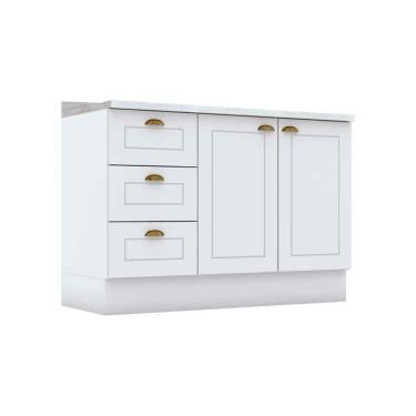 Imagem de Gabinete De Cozinha Modulado Balcão P- Pia C- Tampo Americana C- 2 Portas E 3 Gavetas 120cm Branco - Henn