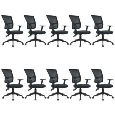 Imagem de Kit 10 Cadeiras Escritório Diretor Ergonômica NR17 Tela Mesh Londres -