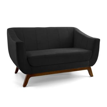 Imagem de Sofá 2 Lugares Odeon D07 140cm Base Madeira Veludo Preto - D'Rossi