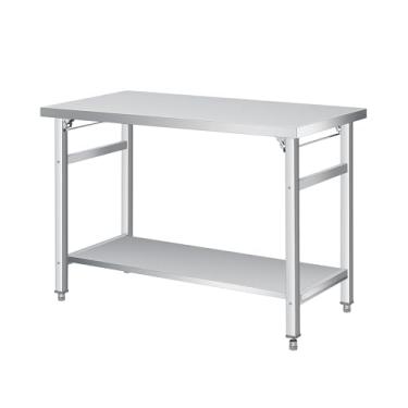 Imagem de COZONY Mesa dobrável de aço inoxidável de 91 x 61 cm – mesa de preparação dobrável comercial de 417 kg, mesa de trabalho de metal com prateleira e pés ajustáveis, para cozinha, restaurante, garagem