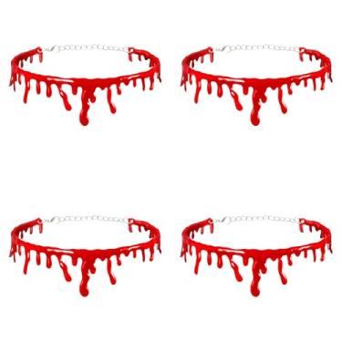 Imagem de NUOBESTY Colar de sangue pingando, gargantilha de festa de Halloween, acessório de fantasia de vampiro para baile de máscaras, cosplay, Halloween, 4 peças, 30 x 8 x 0.3cm, Plástico