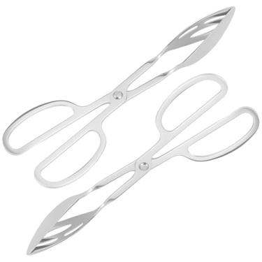 Imagem de KHZSPP Pinça de tesoura de alimentos para salada, pinça de aço inoxidável para servir pão com alças de tesoura, utensílio de catering para pão bolo assar bife churrasco (2 peças)