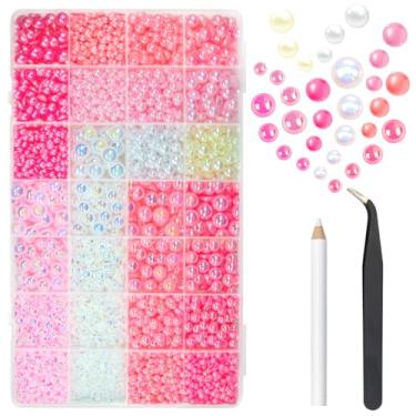 Imagem de 28 tipos de pérolas rosa flatback para artesanato deslumbrante 3 mm, 4 mm, 5 mm, 6 mm, 8 mm, 10 mm, fundo plano, colorido, rosa, AB meias pérolas, berloques para unhas, cabelo, maquiagem, faça você