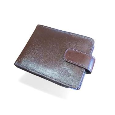 Imagem de Carteira Masculina em Couro Legítimo Design Clássico com Fecho 11,5x9cm Porta Cartões Dinheiro Documentos e Moedas (Marrom)