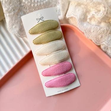 Imagem de 6 peças de grampos de cabelo para mulheres, tecidos, clipes de cabelo verde bege fitas rosas, acessórios de grampo de cabelo grandes