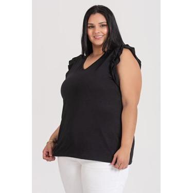 Imagem de Blusa Feminina Plus Size Malha Viscose C/ Elastano Decote V Babados Om