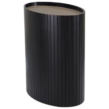Imagem de Mesa De Apoio Lateral Oval Tampo Vidro Glow Madeira Ebano Preto Nacc E