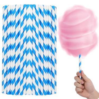 Imagem de MAGICLULU Cones de Doces Listrados Em Azul E Branco, 50 Suportes de Papel para Cana-de-açúcar, Palitos de Papel para Marshmallow, Suprimentos para Fazer Algodão-doce, 0,39 X 11,79 Polegadas