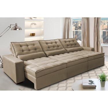 Imagem de Sofá Retrátil E Reclinável 3,52m Com Molas Ensacadas Cama Inbox Gold Tecido Suede Velusoft Castor
