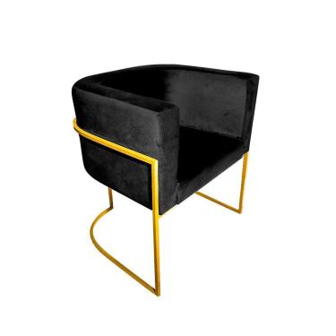 Imagem de Cadeira De Jantar Premium Base De Ferro Dourada Veludo Preto