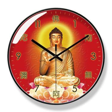 Imagem de Relógio de parede Buddha, relógio de quartzo silencioso de 30 cm, vermelho e dourado