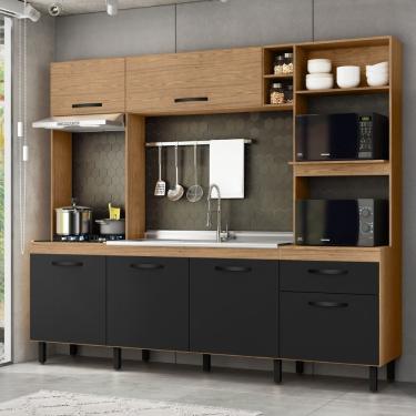 Imagem de Cozinha Compacta 6 Portas E Gaveta Zoe Freijó-nero